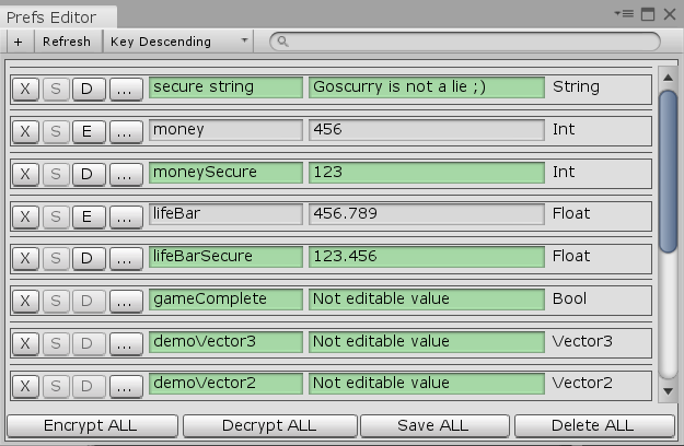 Obscured Prefs editor in the Unity inspector